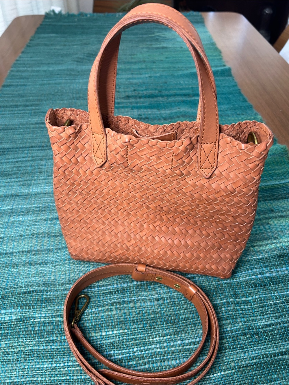 Madewell Woven Leather Shoulder Bag in Warm Tan